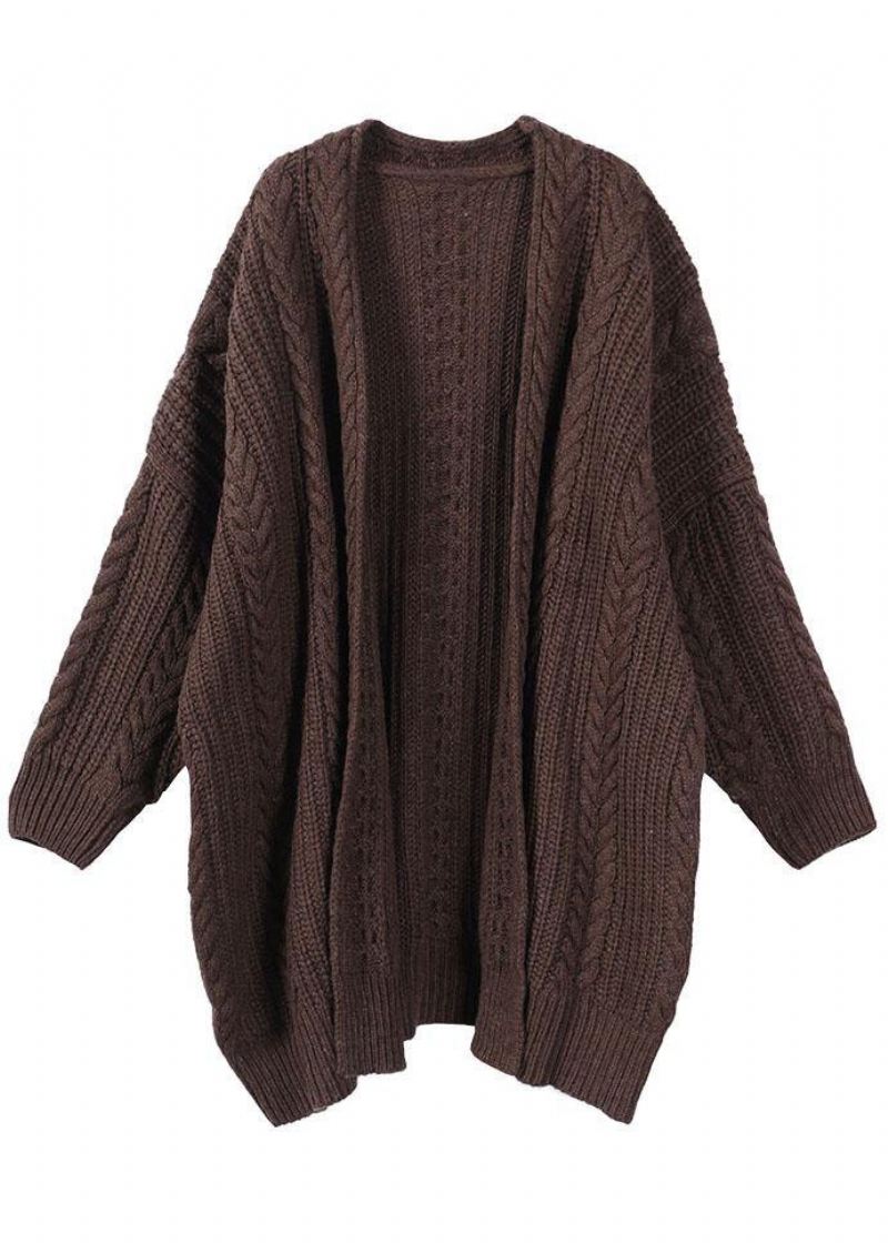 Tilpassede Sjokoladestrikkede Long Sleeve Fall Cardigans Lange - Cardigans for kvinner