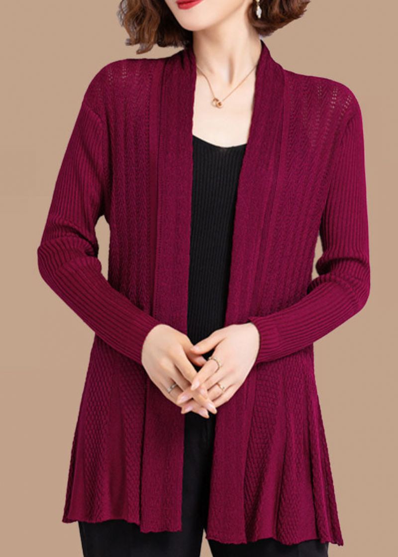 Unik Grønn Hollow Out Rynket Patchwork Knit Cardigan Fall - Cardigans for kvinner