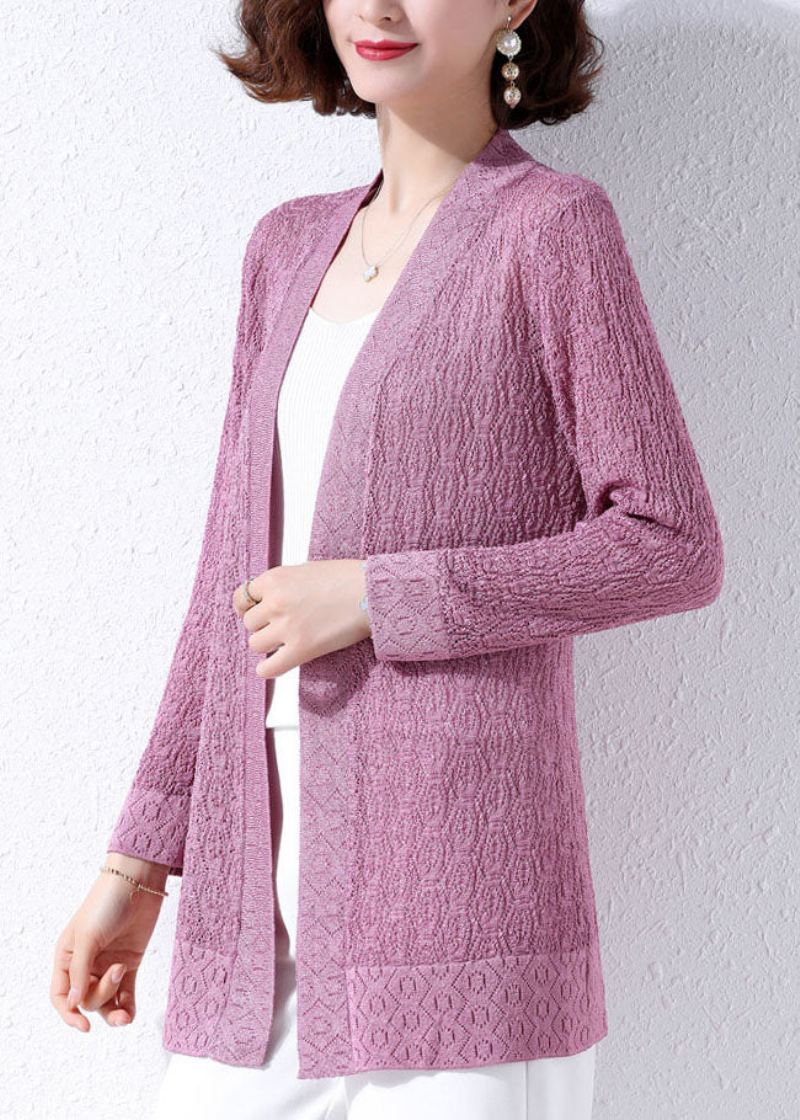 Unike Lilla Hule Broderte Patchwork Strikkede Cardigans Høst - Cardigans for kvinner