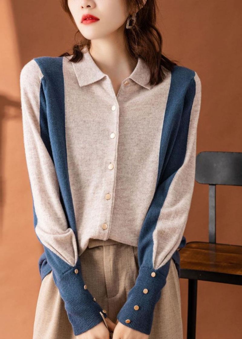 Vakker Colorblock Peter Pan Collar Patchwork Cashmere Cardigans Spring - Cardigans for kvinner