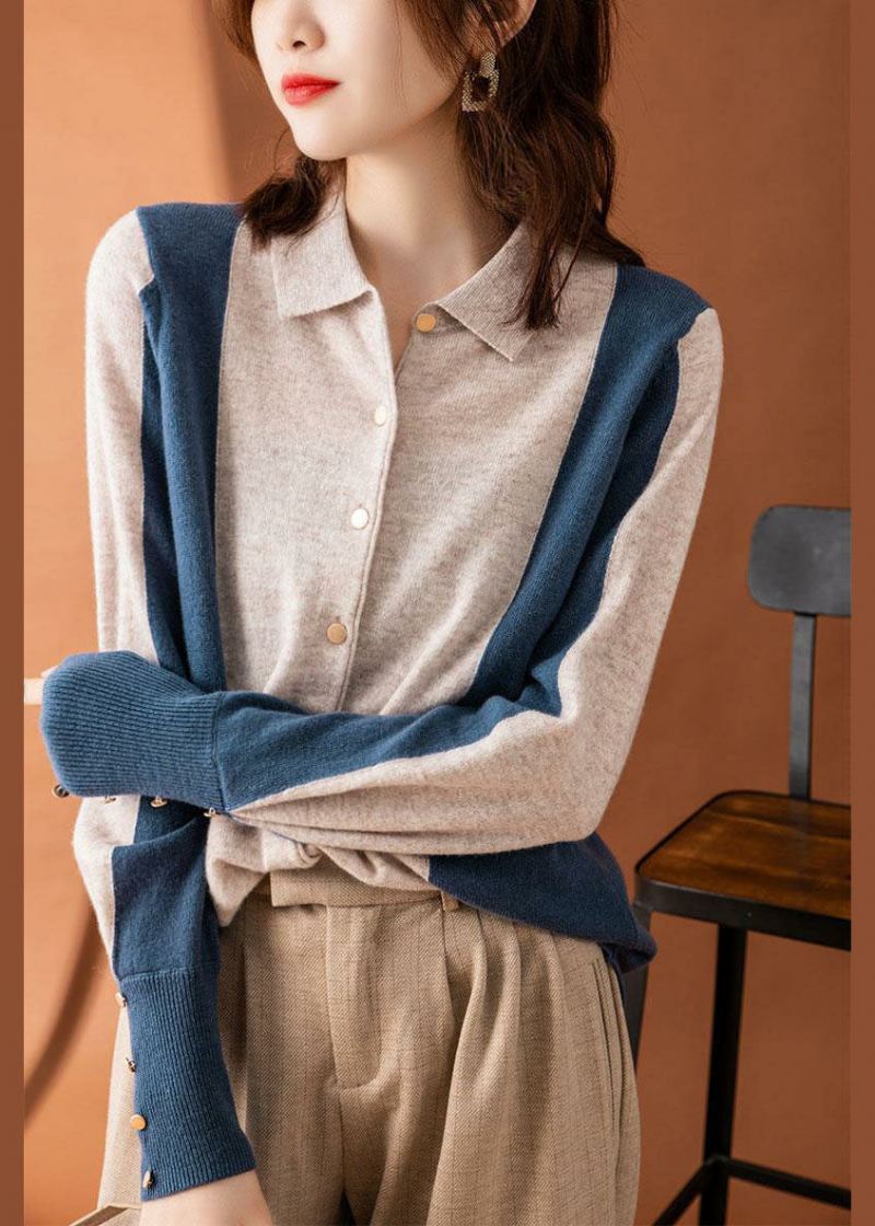 Vakker Colorblock Peter Pan Collar Patchwork Cashmere Cardigans Spring - Cardigans for kvinner