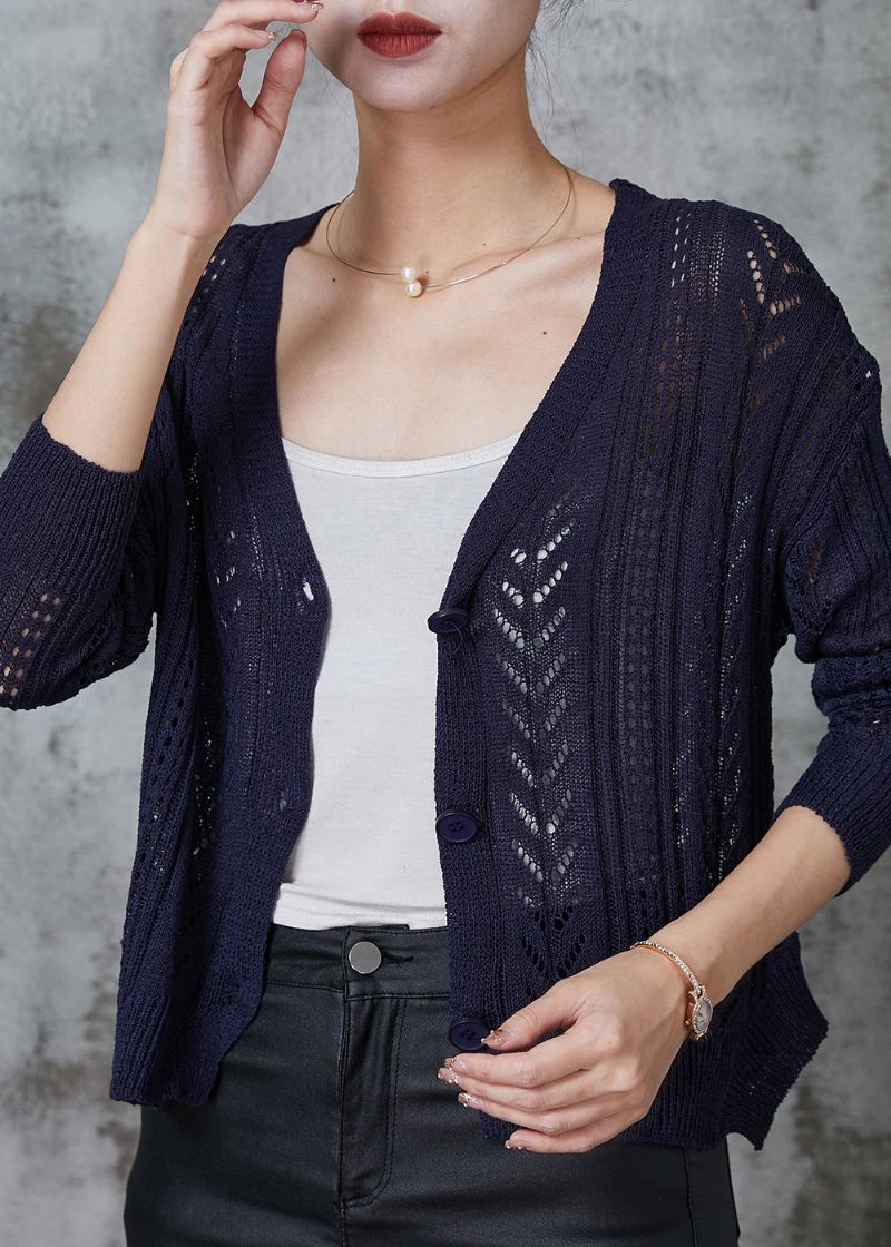 Vakker Navy Button Down Strikket Cardigan Spring - Cardigans for kvinner