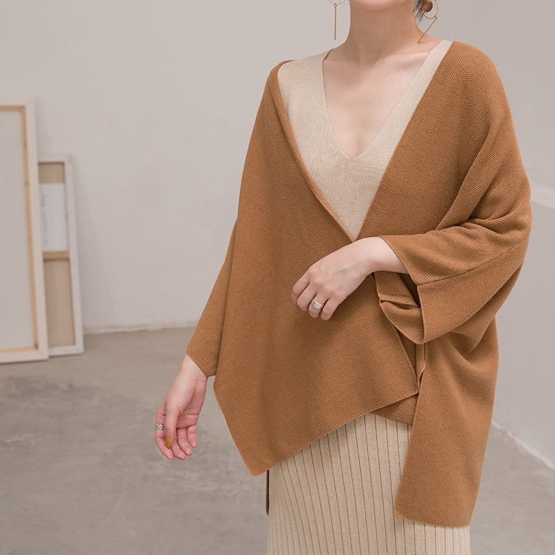 Varme Brune Gensere Pluss Størrelse Klær Trekvarts Ermet Strikkede Topper Elegant Cardigan