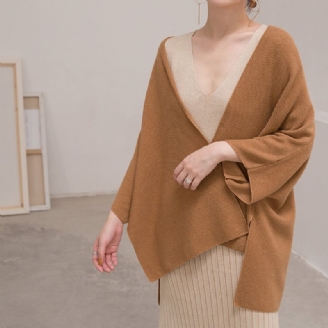 Varme Brune Gensere Pluss Størrelse Klær Trekvarts Ermet Strikkede Topper Elegant Cardigan