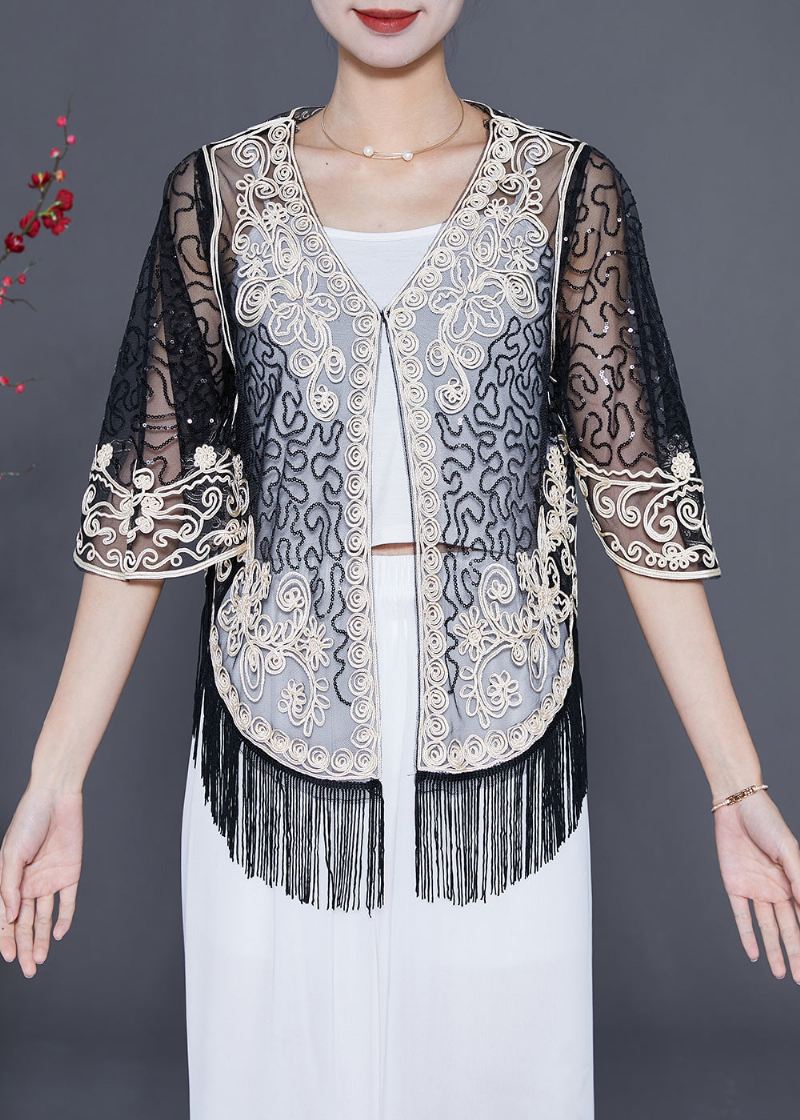 White Hollow Out Tulle Cardigan Tassel Summer - Cardigans for kvinner