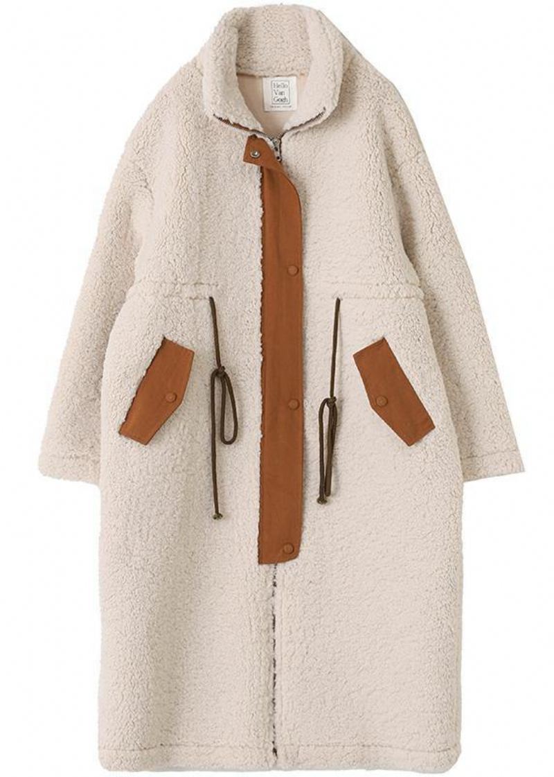 2024 Nude Woolen Coats Plus Size Vinterfrakk Jakker Med Snøring Med Høy Hals - Ullkåper for kvinner