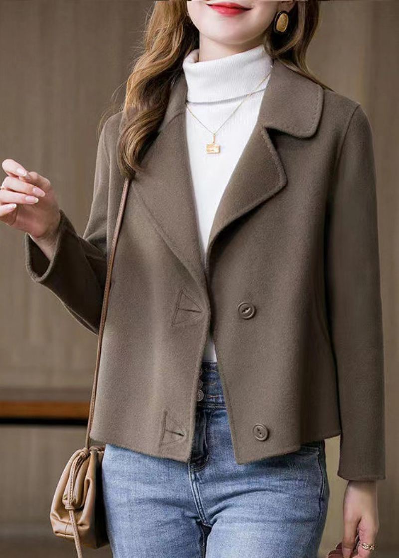 Art Brown Button Ull Coat Spring - Brun