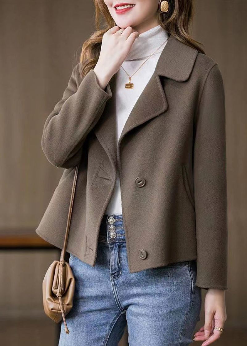 Art Brown Button Ull Coat Spring - Brun