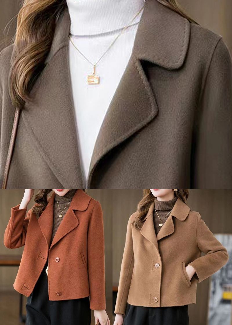 Art Brown Button Ull Coat Spring - Brun