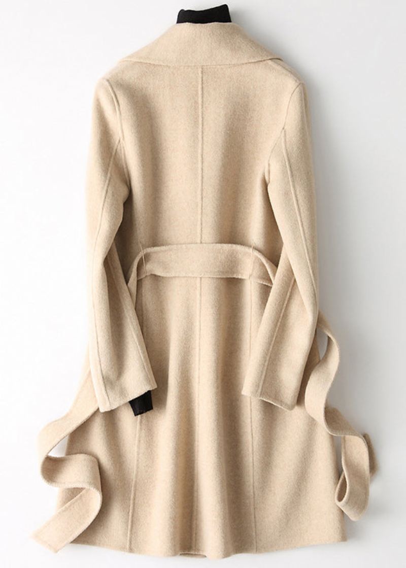 Beige Turtleneck Slips Midje Ull Kåper Høst - Beige