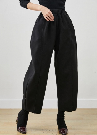 Bohemian Black Overdimensjonert Elastisk Midje Ull Crop Pants Spring