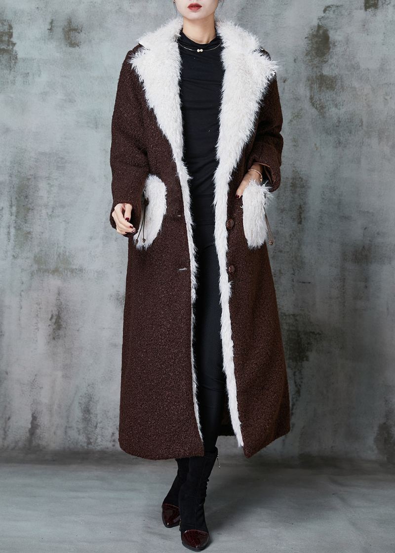 Boutique Chocolate Patchwork Lommer Fleece Ull Fôret Trench Winter - Ullkåper for kvinner