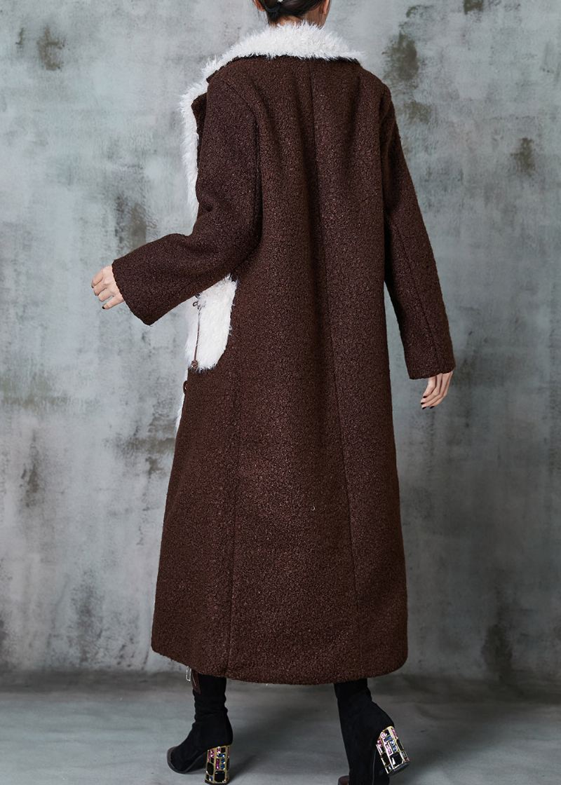 Boutique Chocolate Patchwork Lommer Fleece Ull Fôret Trench Winter - Ullkåper for kvinner