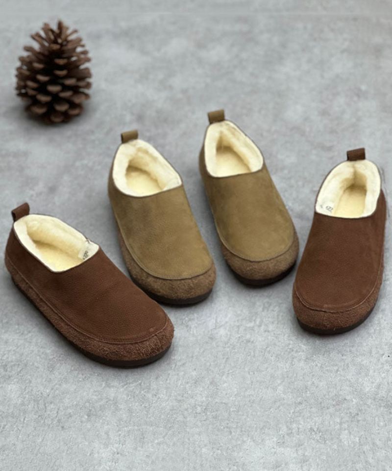 Chocolate Flats Kuskinn Leather Casual Fuzzy Wool Lined