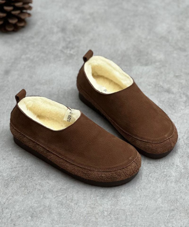 Chocolate Flats Kuskinn Leather Casual Fuzzy Wool Lined - Kaffe