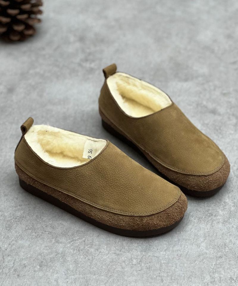 Chocolate Flats Kuskinn Leather Casual Fuzzy Wool Lined - Kaffe