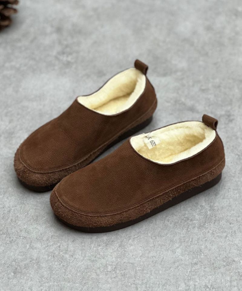 Chocolate Flats Kuskinn Leather Casual Fuzzy Wool Lined - Kaffe