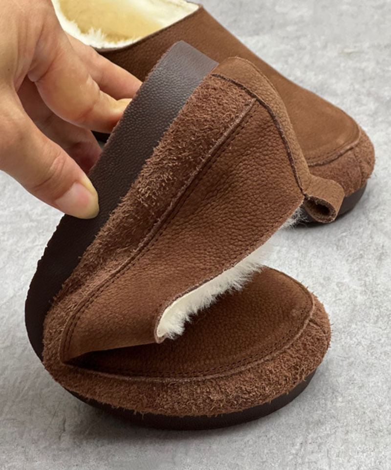 Chocolate Flats Kuskinn Leather Casual Fuzzy Wool Lined - Kaffe