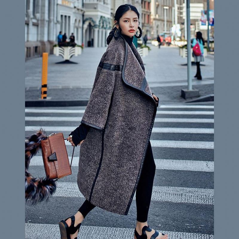 Chocolate Wool Coat Plus Size Lang Frakk Fashion Batwing Sleeve Maxi - Ullkåper for kvinner