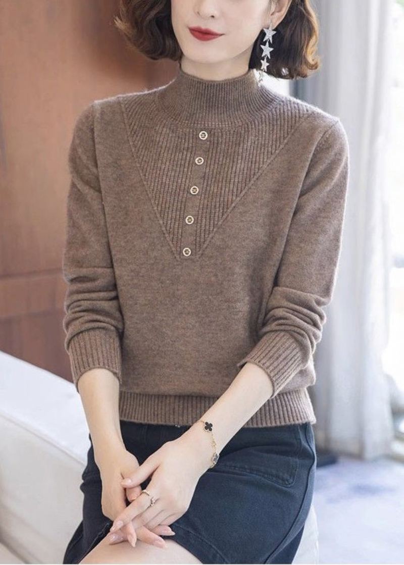 Coffee Cozy Knit Ull Strikke Gensere Turtleneck Spring