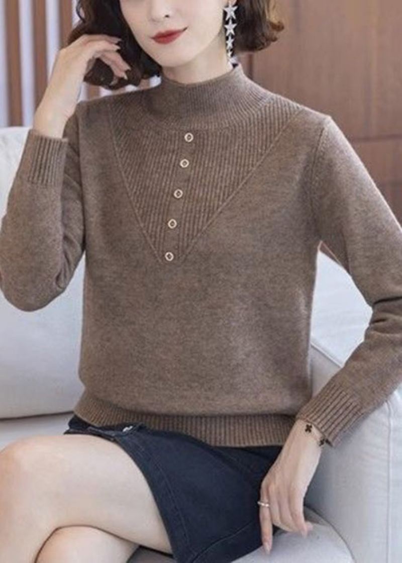 Coffee Cozy Knit Ull Strikke Gensere Turtleneck Spring - Ullkåper for kvinner