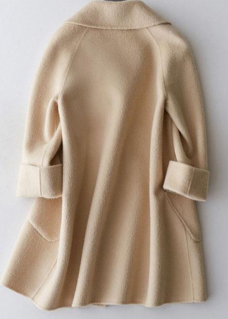 Elegante Trendy Pluss-størrelse Mellomlange Kåper Doble Brystjakker Beige Store Lommer Ullkåper - Ullkåper for kvinner