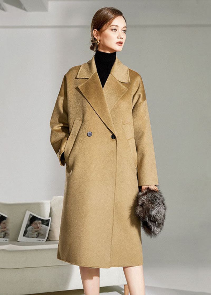 Enkel Camel Peter Pan Kragelommer Ull Cocoon Coat Vinter