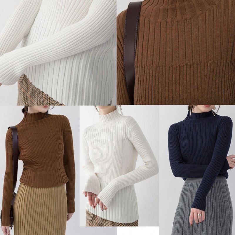 Fin Hvit Bluse Av Ren Ull I Pluss Størrelse Turtleneck Reisebluse Ny Klesgenser - Hvit