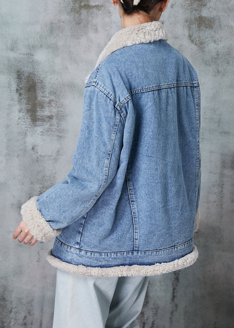 Fine Denim Blå Tykke Fleece Ull Forede Jakker Vinter - Ullkåper for kvinner