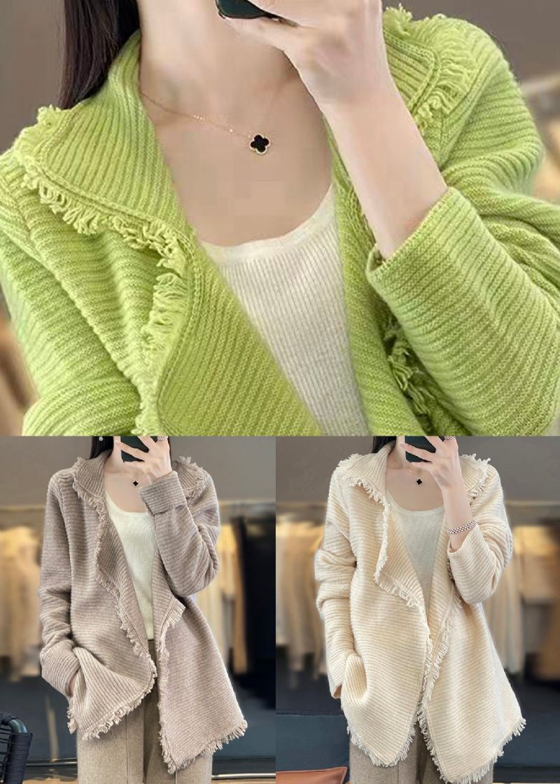 Fransk Beige Dusk Patchwork Koselig Ull Cardigan Høst - Ullkåper for kvinner