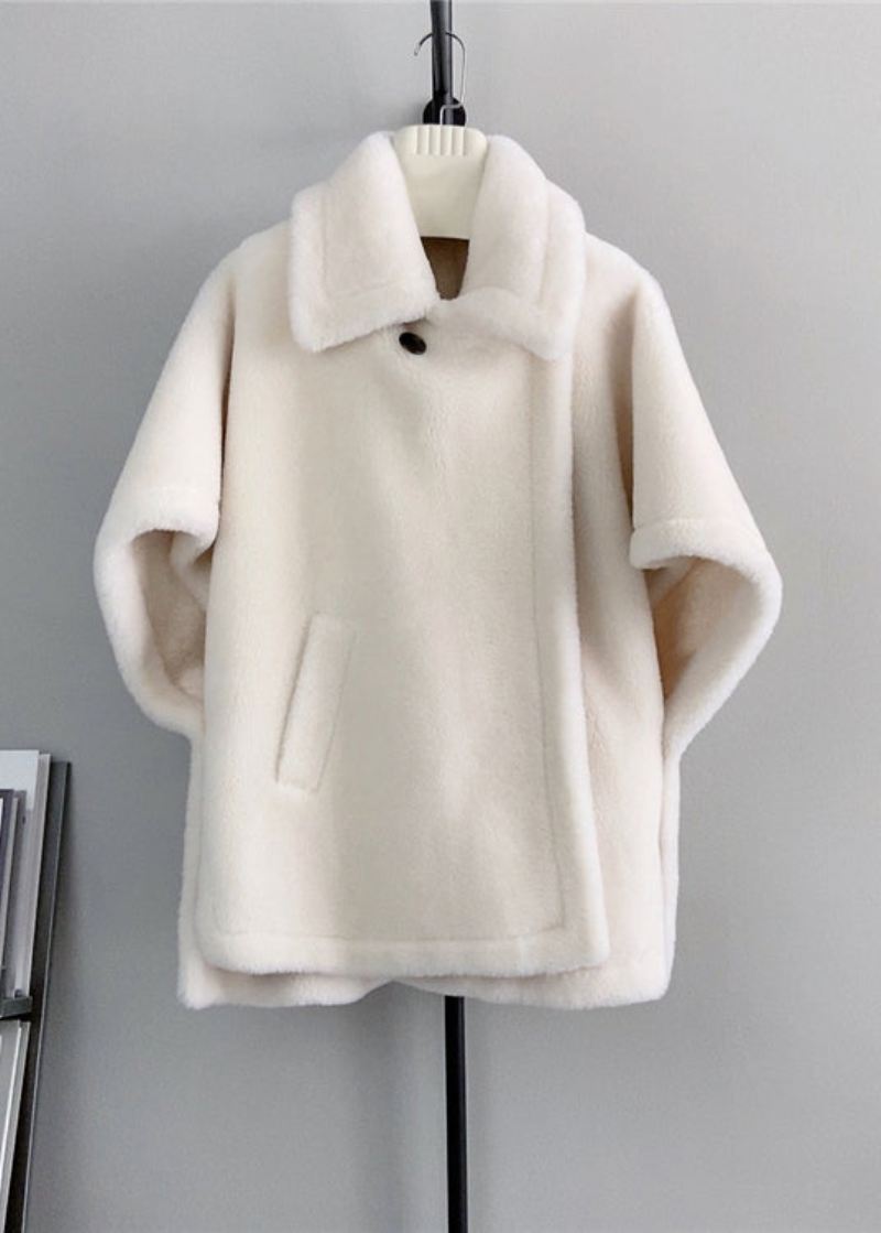 Fransk Beige Firkantet Krage Lommer Ull Cape Coats Vinter