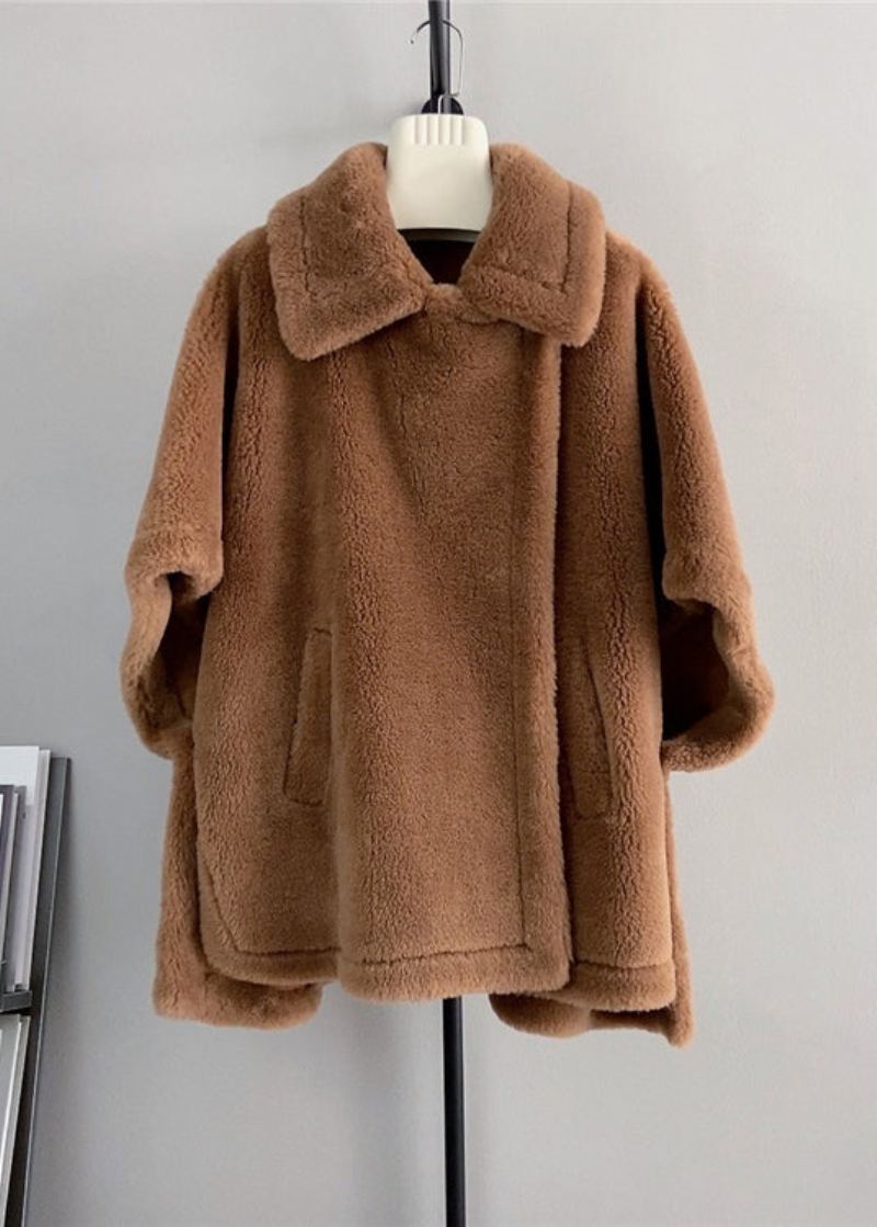 Fransk Beige Firkantet Krage Lommer Ull Cape Coats Vinter - Ullkåper for kvinner