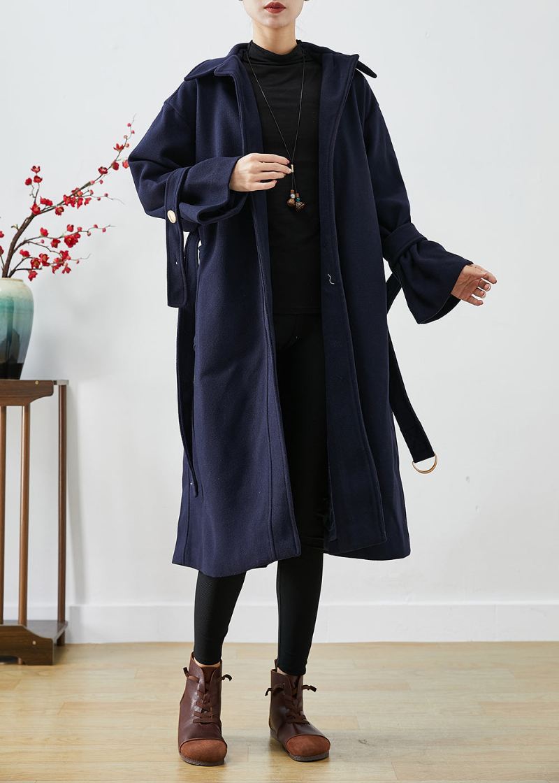 French Navy Slim Fit Tykke Trenchcoats I Ull Vinter - Ullkåper for kvinner