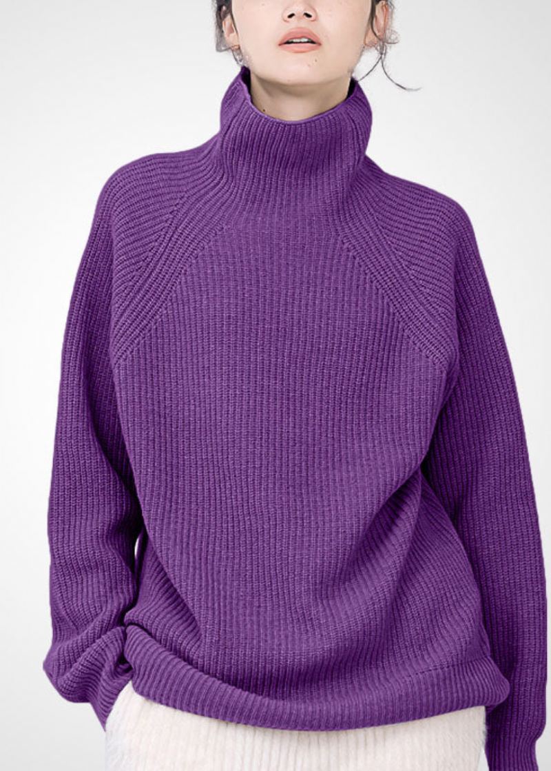 Kvinner Lilla Turtle Neck Koselig Ull Genser Topper Vinter