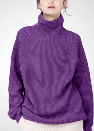 Kvinner Lilla Turtle Neck Koselig Ull Genser Topper Vinter