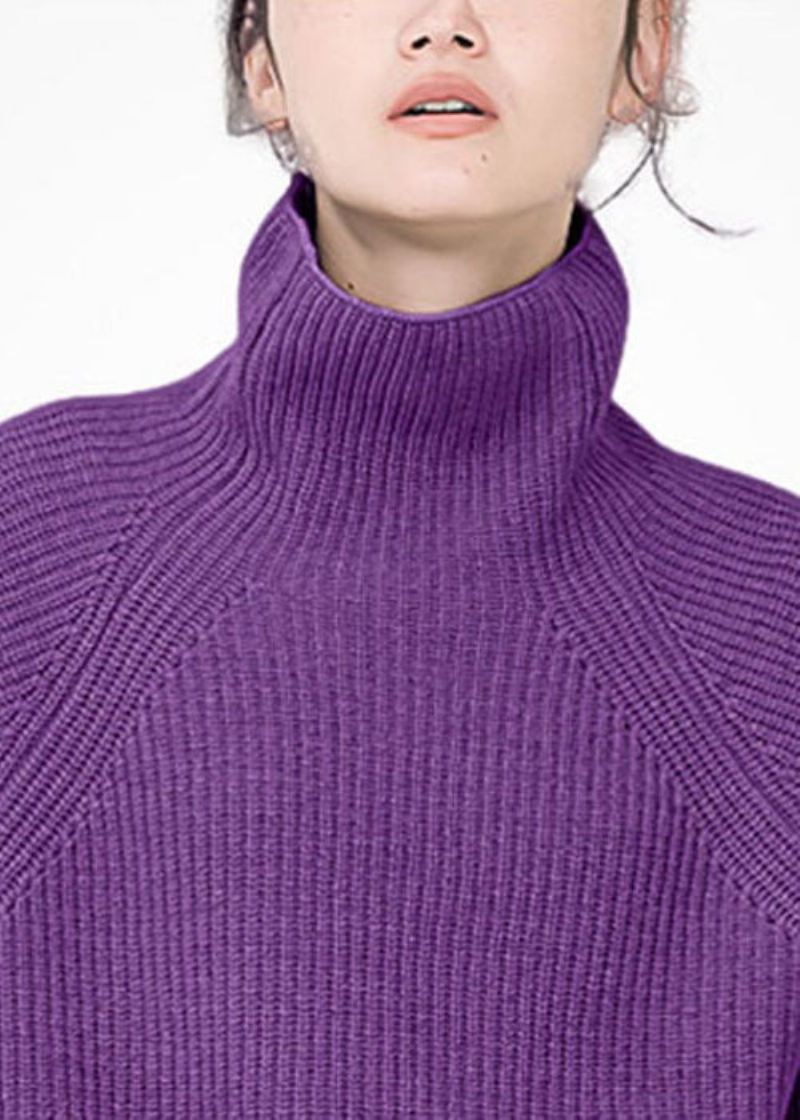 Kvinner Lilla Turtle Neck Koselig Ull Genser Topper Vinter - Ullkåper for kvinner