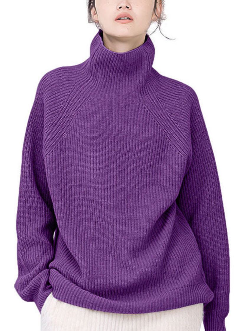 Kvinner Lilla Turtle Neck Koselig Ull Genser Topper Vinter - Ullkåper for kvinner