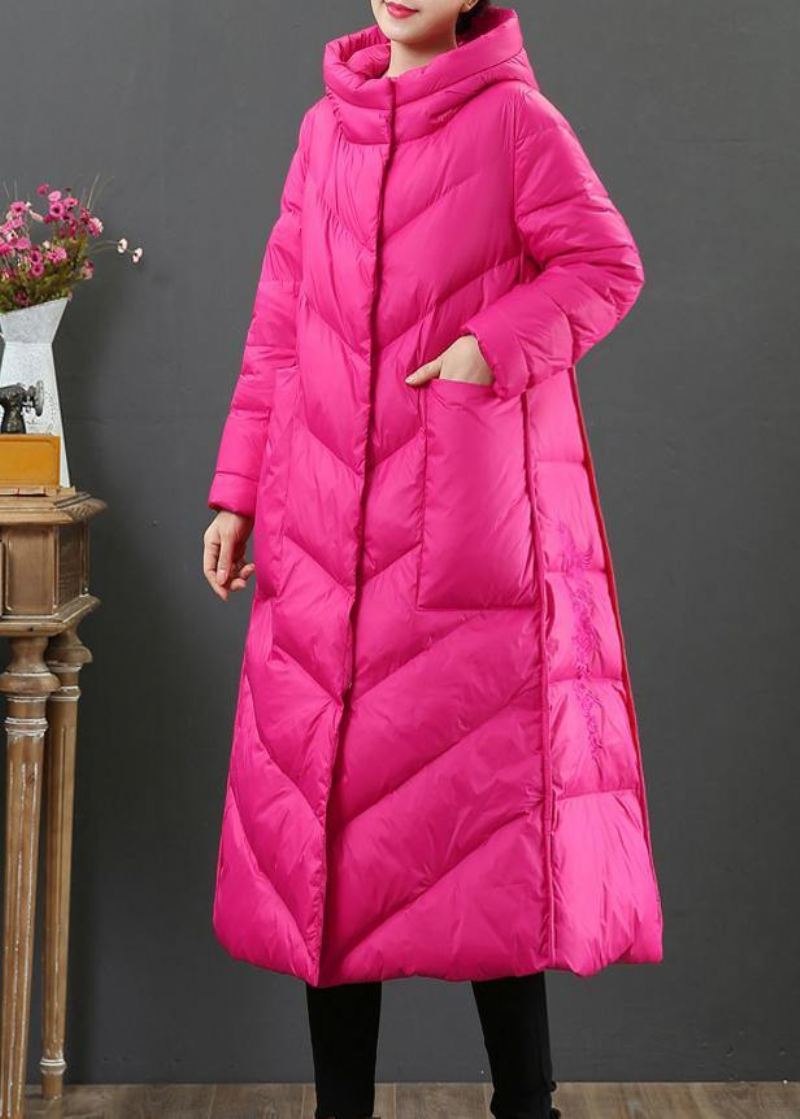 Kvinner Oversize Trenchcoat Vinterfrakk Rose Hettelommer Ullfrakk