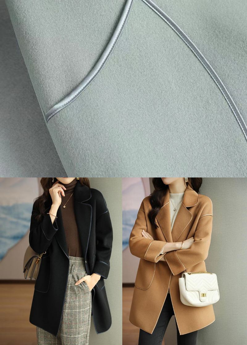 Light Camel Ull Trench Coats Lapel Oversized Fall - Ullkåper for kvinner