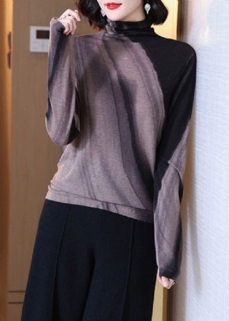 Løs Colorblock Turtleneck Patchwork Ull Topp Langermet