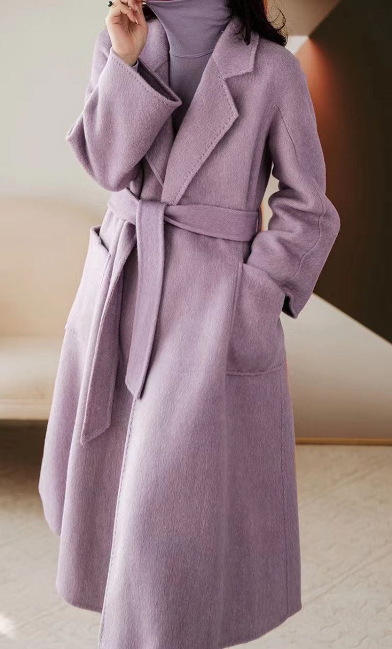 Luxy Lavendel Silke Ull Blended Trench Overcoat Ull Frakk Vinter - Lavendel