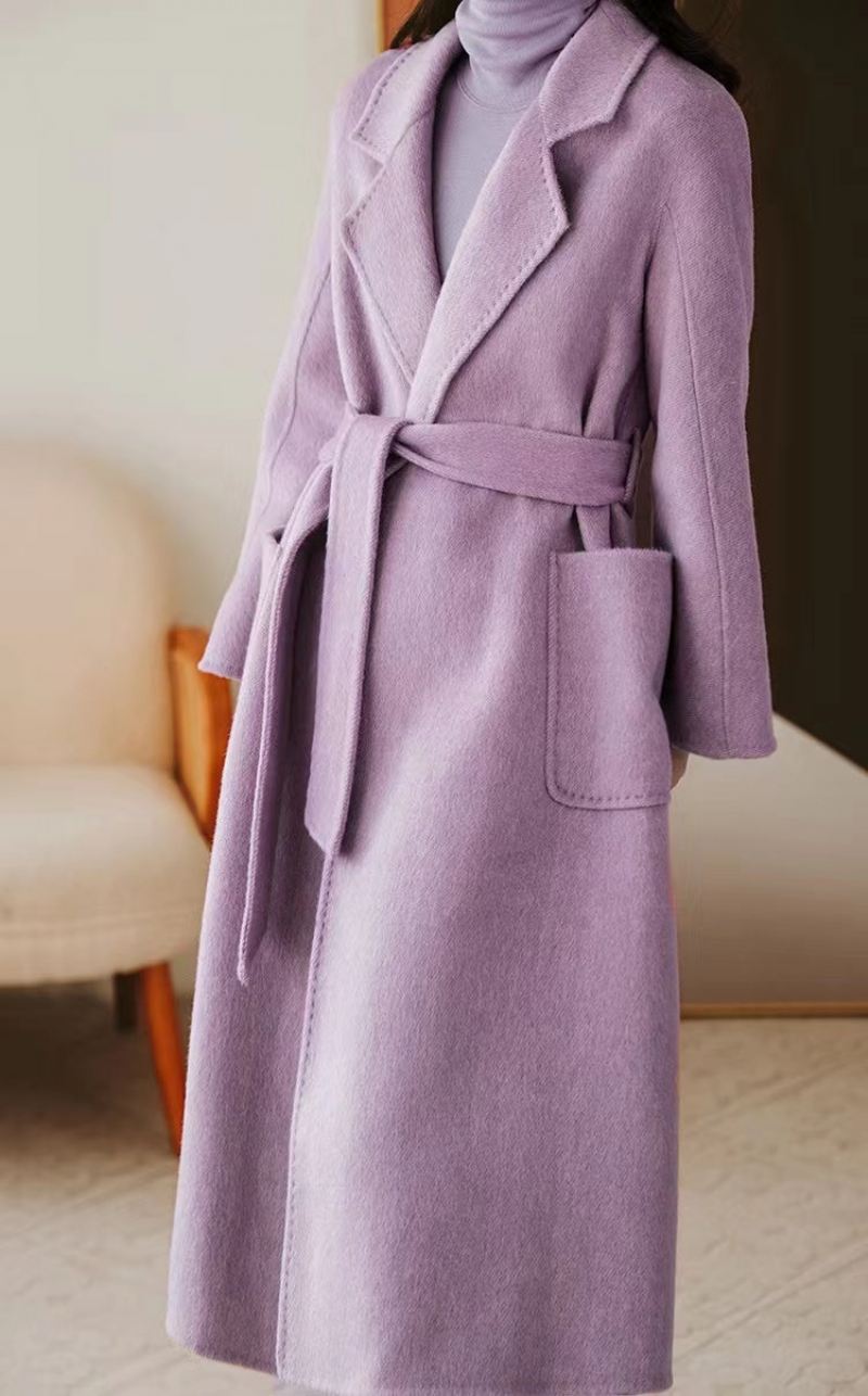 Luxy Lavendel Silke Ull Blended Trench Overcoat Ull Frakk Vinter - Lavendel