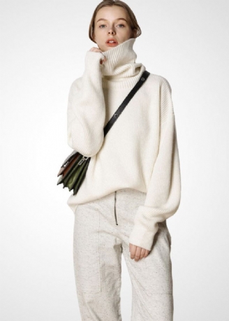 Moderne Beige Turtle Neck Oversized Varm Ull Genser Topper Vinter