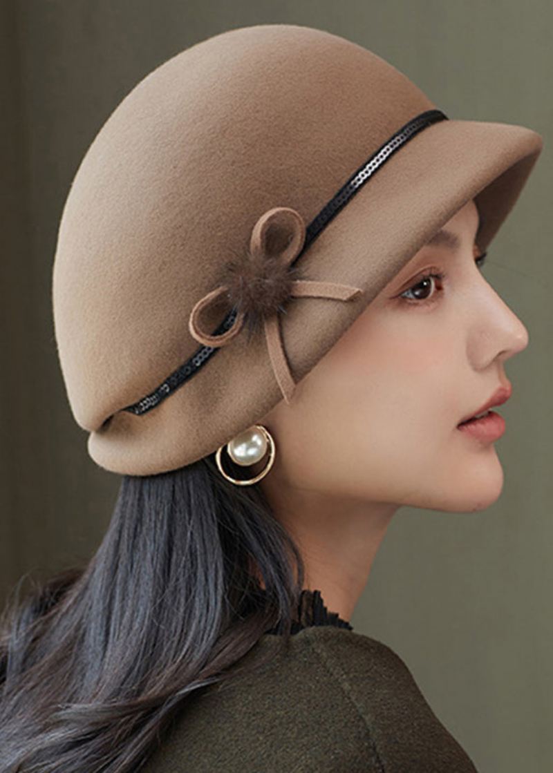 Mote Camel Sløyfe Ull Beret Hat