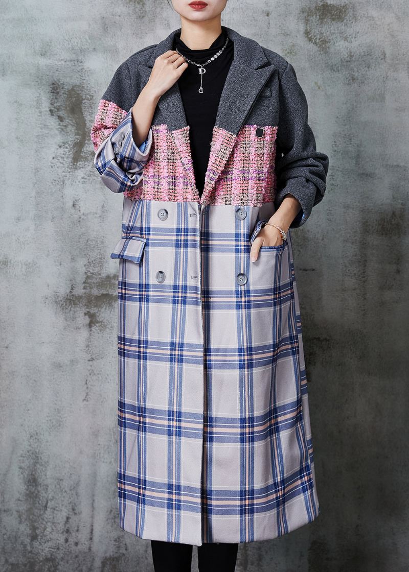 Mote Colorblock Oversized Patchwork Ull Trench Fall - Ullkåper for kvinner