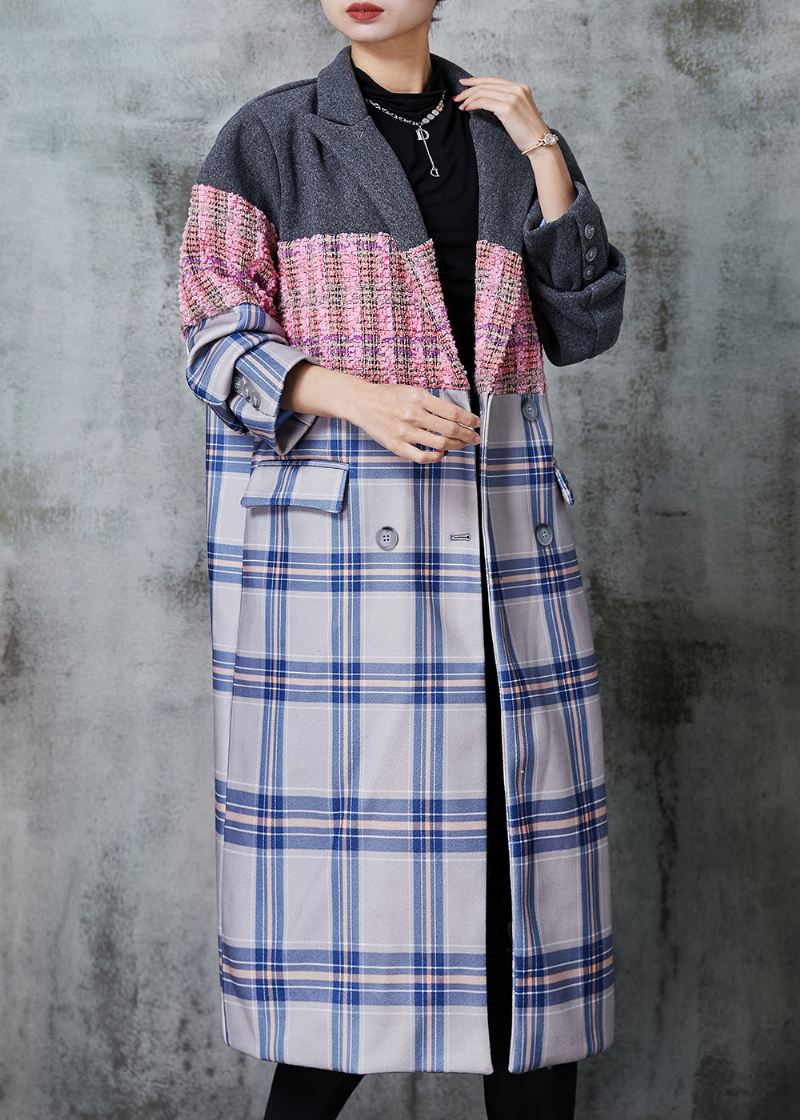 Mote Colorblock Oversized Patchwork Ull Trench Fall - Ullkåper for kvinner