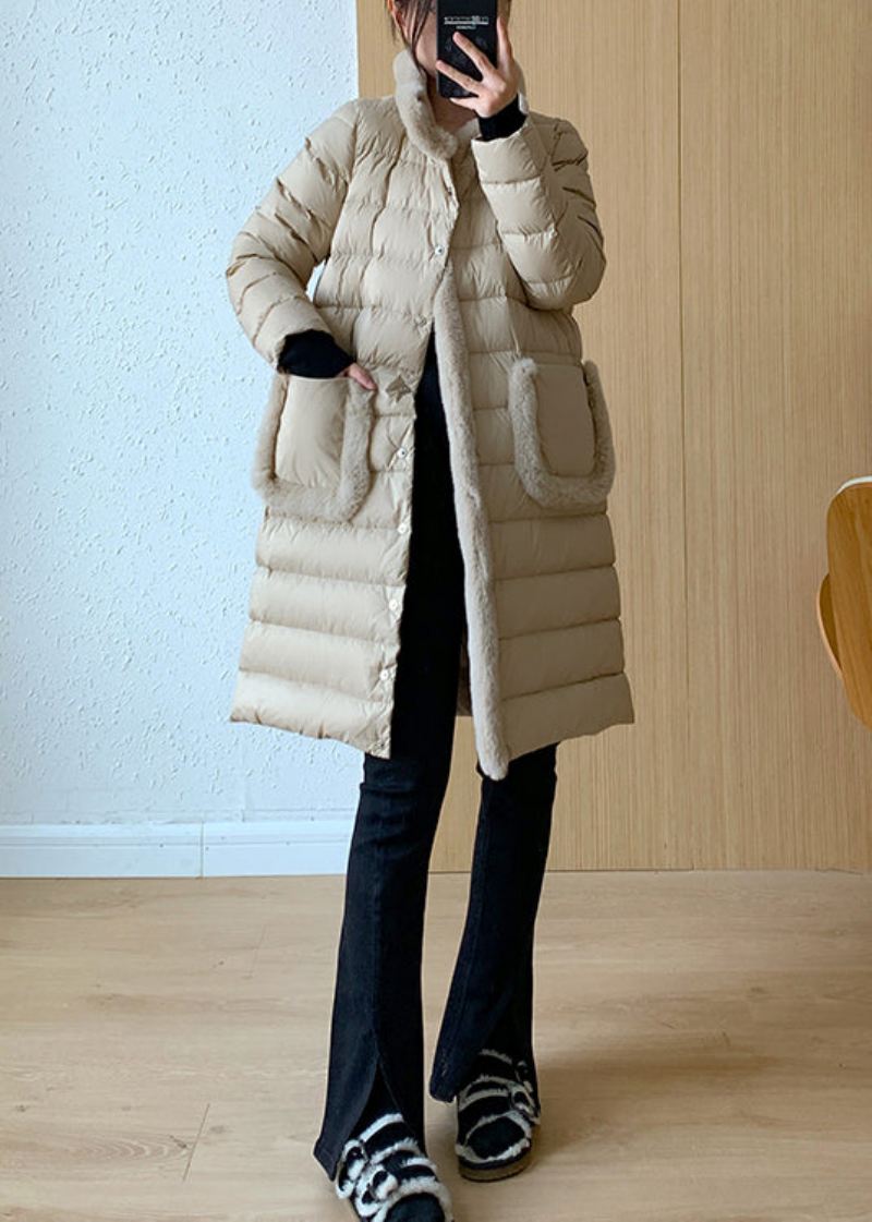 Mote Khaki Lommer The Rabbit Wool Patchwork Duck Down Coats Vinter - Ullkåper for kvinner