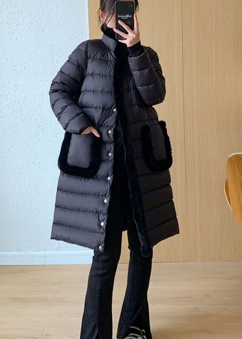 Mote Khaki Lommer The Rabbit Wool Patchwork Duck Down Coats Vinter - Ullkåper for kvinner