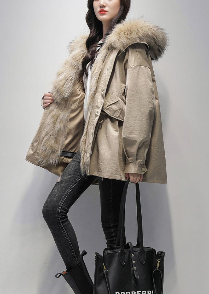 Ny Khaki Pelskrage The Rabbit Wool Lined Parka Jacket For Winter - Ullkåper for kvinner