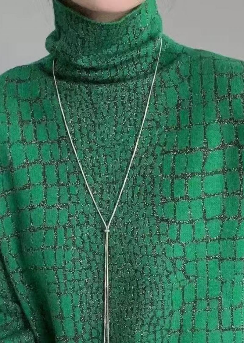 Nye Svarte Rutete Turtleneck Patchwork Ullstrikkede Gensere Med Lange Ermer - Ullkåper for kvinner